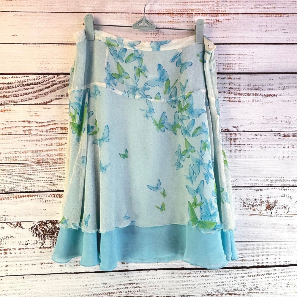 Vintage Bob Mackie Skirt 12P Blue Butterfly 100% Silk Chiffon Fairy Coquette